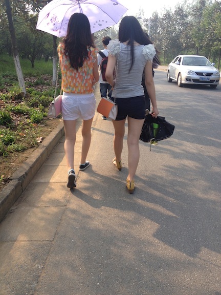 Some girls I was walking behind today. These shorts aren't nearly as short as the short ones, but you get the idea. These are just normal everyday shorts here in China. 