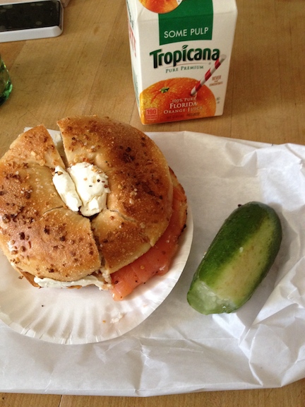 After eating this bagel with cream cheese and lox for breakfast I couldn't eat anything, even snacks, until the evening.  